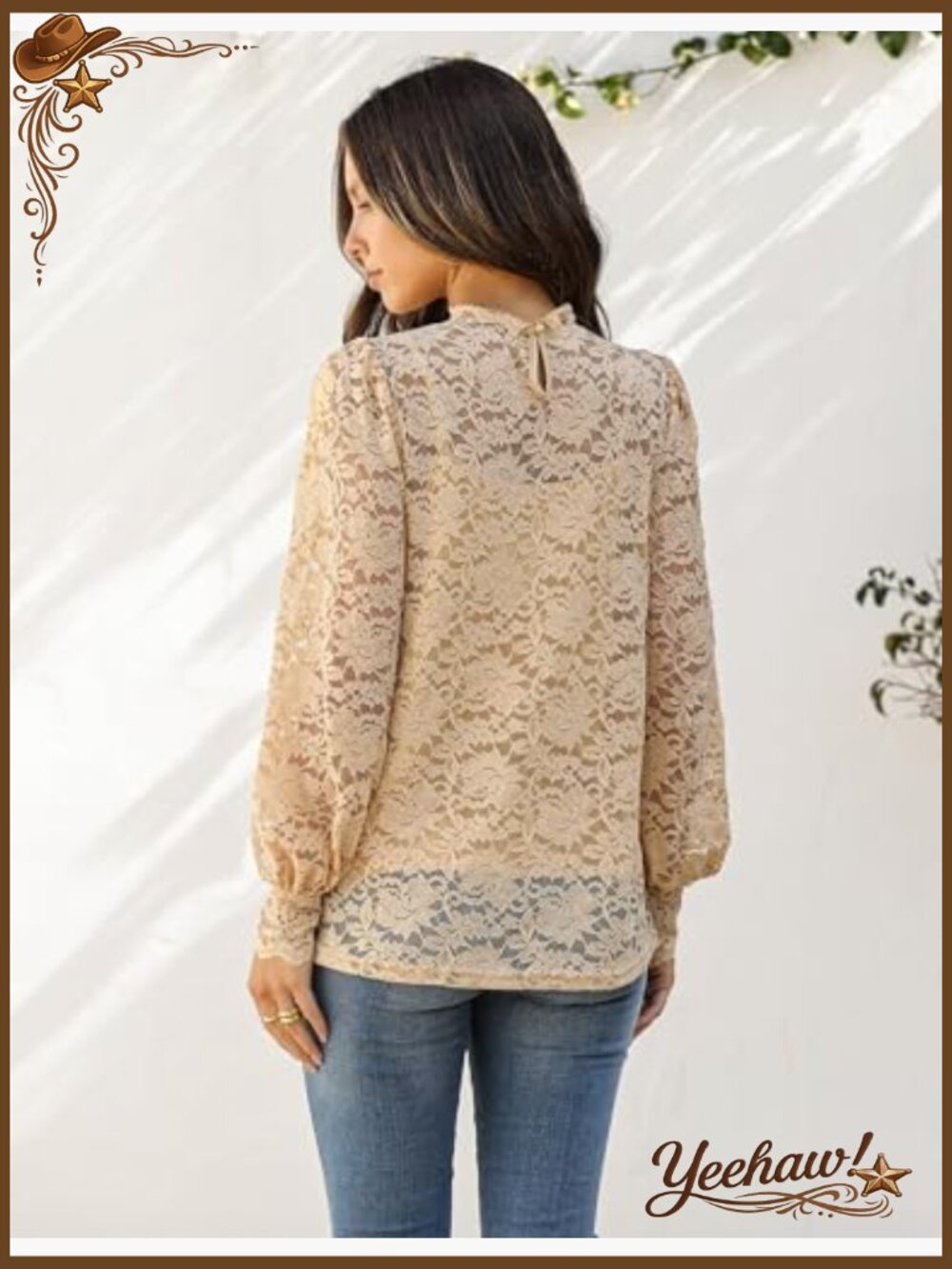 Sheer Lace Long Sleeve Blouse with Camisole Set Women Dressy Top - Picture 6 of 7